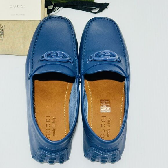 Gucci GG Interlocking Men's Loafer Blue Driver moccasins Shoes G 8/ US 8.5 NIB - Picture 5 of 16